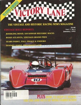 VICTORY LANE 1992 JAN - THE VINTAGE & HISTORIC RACING NEWS MAGAZINE